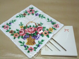 フェイラー FEILER 白地 ピンク・パープル花 花かご 花籠 シュニール織 ハンカチ 29.5cm×29.5cm 新品