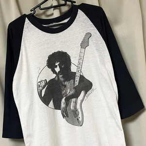 80s USA製 ビンテージ フランクザッパ Frank Zappa ラグランスリーブ 7分袖 Tシャツ ロック バンド 白 黒 アメリカ製 レア 希少 vintage