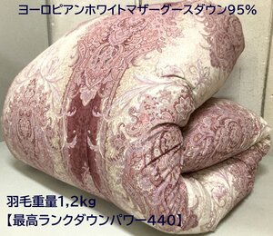 ヨーロピアンホワイトマザーグースダウン95％2層式キルト羽毛布団【ダウンパワー440】しっとり柔軟高級リオセル生地 (シングル) 新品未使用