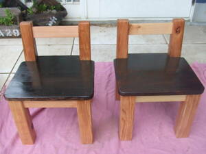 学童椅子型　キッズチェアー　杉製　座面ステイン　子供椅子2台セット