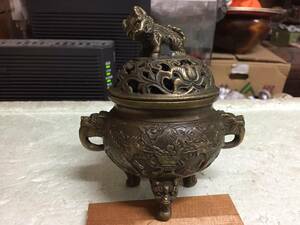 買出し品　　香炉　　　銅製　　古い　　中国古美術　お茶道具　　狛犬　　ドラゴン　　龍
