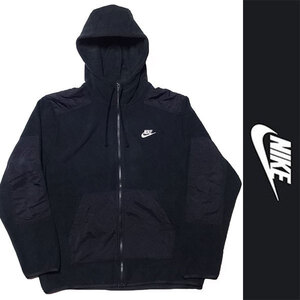 新品 NIKE FULL ZIP PARKA ナイキ フルジップ パーカー ブラック フリース スウッシュ フード ジップアップ 刺繍 XL 正規品