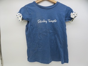 AN279★シャーリーテンプル/Shirley Temple 半袖Tシャツ 160 ドットリボンモチーフ ブルー 胸ロゴ 中古品