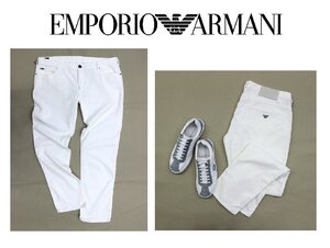 7万新品◆38◆EMPORIO アルマーニ イーグルモチーフプレート付きSLIM FIT ストレッチコーデュロイパンツ『J06』ホワイト白 1円