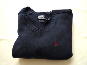 ☆POLO by Ralph Lauren/ポロラルフローレン/クルーネック/ウールニットセーター/メンズ/Mサイズ/ダークブルー（中古）☆