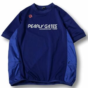 《良品◎》PEARLY GATES パーリーゲイツ★ブランドロゴ*半袖カットソー*ゴルフウエア*ブルー*サイズ4(MS3553)◆S60