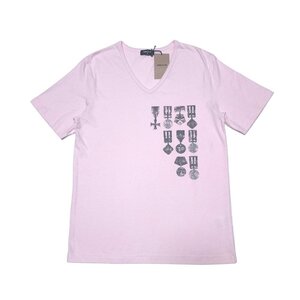 新品正規70％OFF COMME CA ISM コムサイズム Tシャツ M ピンク Vネック 勲章 リボン ラメプリント o692m st