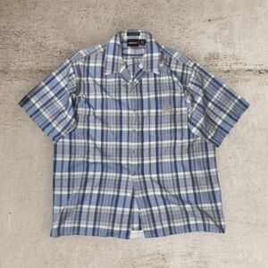 ★Dickies★ピスネーム★ 半袖オープンシャツ XL ブルー系チェック柄 ディッキーズ 古着 クリーニング プレス済み ネコポス可 1438