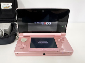 100円～★NINTENDO ニンテンドー 3DS 本体 CTR-001 ミスティピンク 3DS ３DSソフト 3点 充電器 専用ケース付き