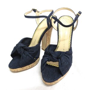 未使用 CHARLOTTE OLYMPIA シャーロットオリンピア コルクソール デニム ストラップ サンダル 36 23cm相当 ネイビー×ベージュ