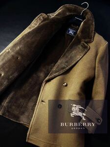 h18【最高峰ラムムートン】定価15万 超美品●BURBERRY●ラムウール●高級ムートンボアジャケットコート●メンズ　バーバリーコート