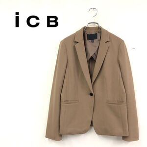 1N1011-K◆日本製 ICB アイシービー 長袖テーラードジャケット◆size11 ベージュ 背抜き ストレッチ 美シルエット キレイめ レディース