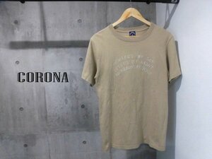 CORONA コロナ 英字アーチ刺繍 半袖 Tシャツ/メンズ/サンドベージュ/カットソー