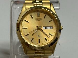 美品 ◇CITIZEN シチズン QUARTZ クォーツ ゴールドカラー 6100-S96401 メンズ腕時計 稼働品