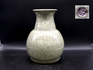 《gu》　清水卯一 青磁貫入花瓶　高さ２２cm： 卯一 花入 京焼 日本陶磁 花器 秀逸作 人間国宝495/928