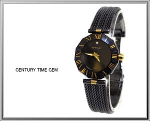 ☆美品CENTURY/センチュリー TIME GEM タイムジェム 1Pダイヤレディース腕時計 ブラック×ゴールドカラー送料税込み！