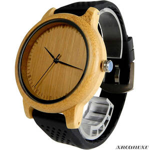 温かみある 木製腕時計 ソフトシリコンバンド付 カジュアル おしゃれ ウッド 軽量 シンプル アナログ ブラウン 黒 白