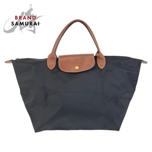 Longchamp ロンシャン ル プリアージュ ブラック ブラウン ナイロン/レザー トートバッグ ハンドバッグ 折りたたみバッグ 407383