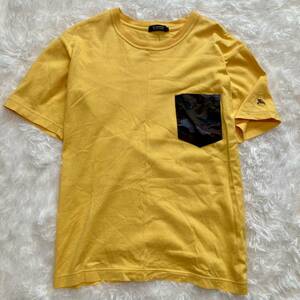 【BURBERRY BLACK LABEL/バーバリーブラックレーベル】サイズ3（L相当）Tシャツ イエロー ホースロゴ 半袖 迷彩柄 ポケットT カットソー 