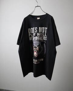 T124 THE DUCK CO BEAR graphic print loose black Tee 熊 ベアー イラスト グラフィック プリント クルーネック Tシャツ 黒 ブラック L