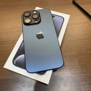 iPhone15PRO Blue Titanium 128GB バッテリー残98% 画面 カメラ保護フィルム付 12ヶ月使用 極上品 simフリー 白ロム タイプC 本体に傷なし