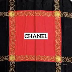 ★CHANEL★ スカーフ ココマーク メダル チェーン ブラック レッド