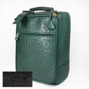 e3916【BISMO international】JRA認定　ビスモ　オーストリッチ　キャリーバッグ　スーツケース　旅行バッグ　モスグリーン　バッグ　鞄