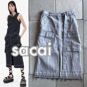 2023SS【sacai サカイ】Cargo Denim Skirt ベルト カーゴ デニム スカート 2 グレー