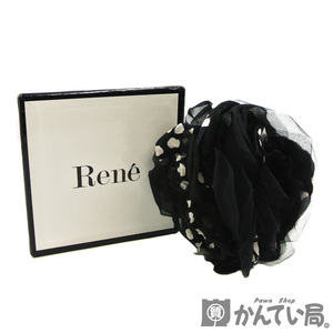 17068 Rene【ルネ】ブローチ コサージュ 水玉 ブラック 黒 ホワイト 白 アクセサリー 小物 レディース【中古】USED-B