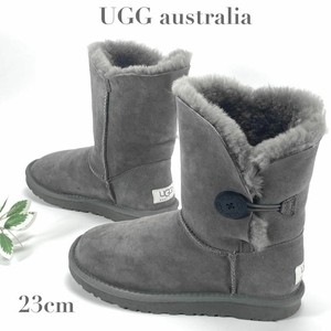 【未使用】UGG australia アグ オーストラリア ムートンブーツ シープスキン ベイリーボタン 5803 グレー レディース 定番 人気 アウトドア