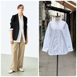 19ss 2019 MARGARET HOWELL マーガレットハウエル クリスプ コットン ロング カラーレス シャツ SHIRT WHITE ホワイト 系 サイズ 2