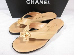 美品 【シャネル CHANEL】 レザー ゴールドココマーク サンダル 婦人靴 (レディース) size37 ベージュ系 □30LZ4738□