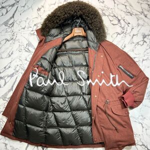 未使用級/最高級フランス製ダウン × ムートン (L)●Paul Smith ポールスミス N-3B コート ジャケット 羊革 ボルドー 赤茶 キルティング