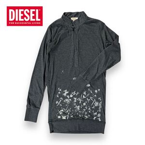 【美品】DIESEL ディーゼル ロング丈 長袖 ポロシャツ カットソー Sサイズ グレー