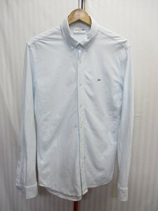 ラコステ　長袖ボタンダウンシャツ　メンズ３　水色×白シャツ　ストライプ柄シャツ　長袖シャツ　ポロシャツ　長袖ウエア　04233
