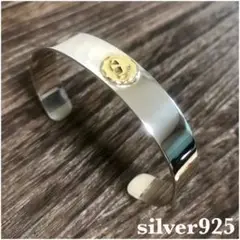 高品質 silver925 金メタル付 平打ちバングル