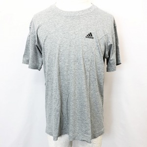 アディダス adidas 半袖Tシャツ カットソー ワンポイントロゴプリント 丸首 クルーネック 綿100% コットン L ヘザーグレー 杢灰色 メンズ