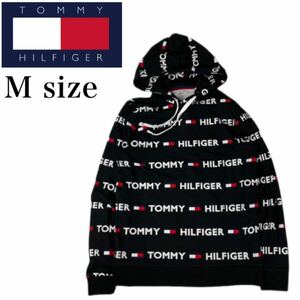 トミーヒルフィガー パーカー 薄手 09T4165 ブラック Mサイズ プリントロゴ フーディ ストライプ柄 ユニセックス TOMMY HILFIGER 新品