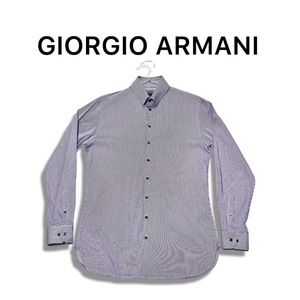 GIORGIO ARMANI ジョルジオアルマーニ 細ストライプ柄 ストレッチ 長袖 ワイシャツ ネイビー ホワイト size 41 メンズ 国内正規