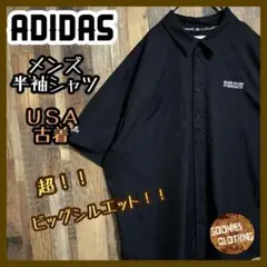 adidas メンズ 半袖 シャツ 黒 ロゴ ビッグシルエットUSA古着 90s