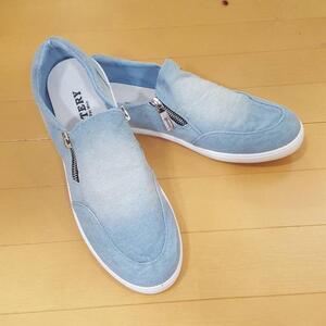 西海岸テイスト California【スリッポン】サーフスタイル【SLIP ON】絶品！水色 デニムネイビー【サンダルスニーカー】27cm