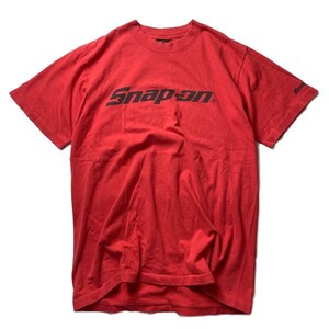 グッドデザイン! 90s USA製 Snap-on ヴィンテージ アドバタイジング 企業ロゴ プリント 半袖 Tシャツ レッド 赤 黒 M メンズ 古着 希少