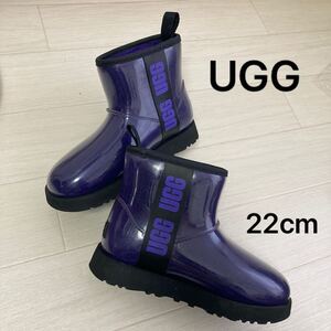 美品　アグ　UGG UK3 パープル　防水　ブーツ　スノーブーツ　レインブーツ　内ボア　レディース　キッズ　22センチ　ユニセックス　USA5