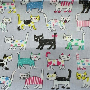 新品　50×110 ハンドメイド 生地　ねこ柄　グレー