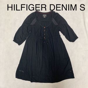 HILFIGER DENIM Sサイズ シャツ ワンピース 七分袖 ブラック レディース おしゃれ ブランド