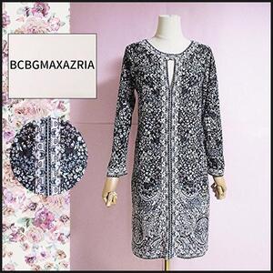 【ビーシービージーマックスアザリア/BCBGMAXAZRIA】柄ワンピース　花柄　プリント　ストレッチ 伸縮性　膝丈ワンピース　長袖　送料無料