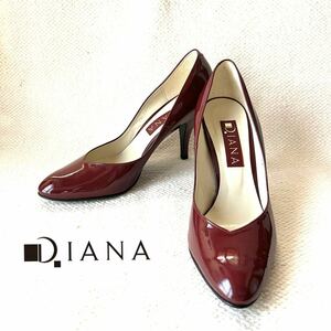 ダイアナ DIANA パンプス ハイヒール ヒール ポインテッドトゥ 本革 エナメル 日本製 24cm レディース レッド系 ワインレッド