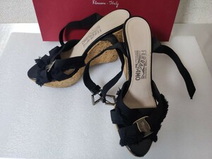 80 サルバトーレフェラガモ salvatore ferragamo 0431518 23.5cm 6 1/2 C GREGORIA NERO レディース シューズ ヒール ミュール サンダル 靴