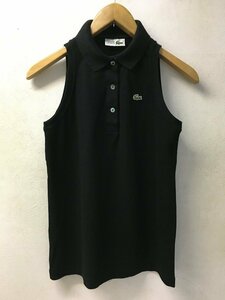 ◆CHEMISE LACOSTE ラコステ フランス製 ロゴ刺繍 鹿の子 ノースリーブ ポロシャツ 黒 サイズ38