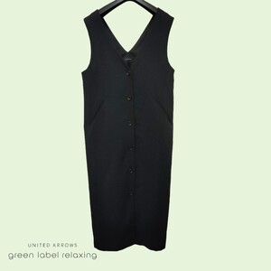 green label relaxing / UNITED ARROWS レディース ノースリーブ Vネック ボタンワンピース ブラック Fサイズ 薄手 I-3941